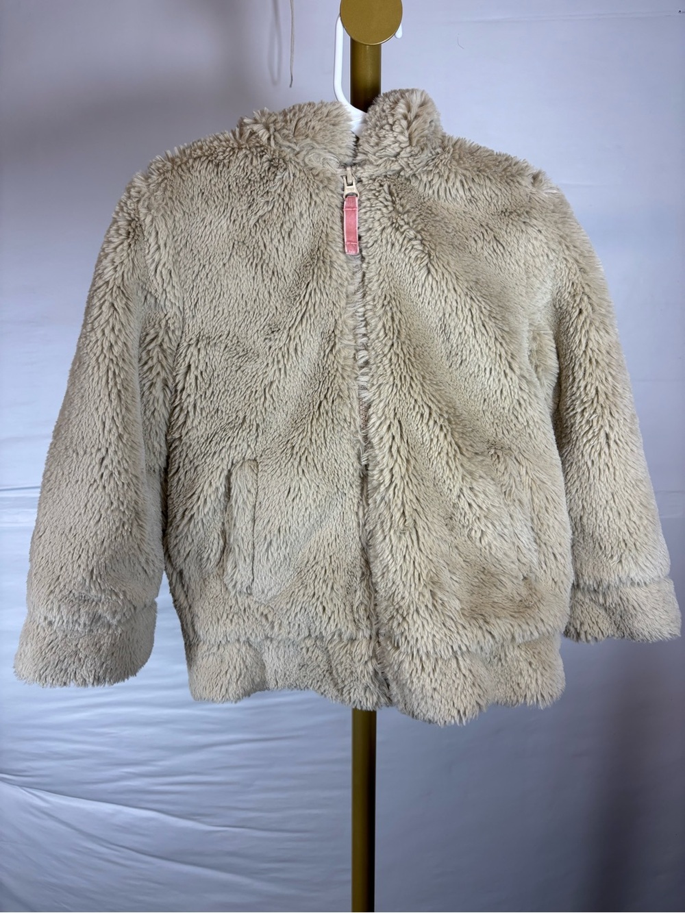 Mini Boden Faux Fur Cream Bear Jacket Girl Size 5-6
